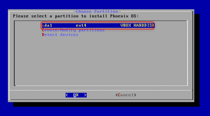 Créez votre propre PC Android avec Phoenix OS 16 sélectionnez la partition pour installer Phoenix OS