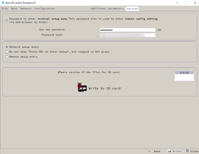 Comment configurer Raspberry Pi en tant que client léger Windows 9 Ecrire la configuration WTWare sur Raspberry Pi