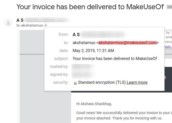 3 façons de créer instantanément une nouvelle adresse e-mail pour vous-même 6 E-mail reçu sur l'alias Gmail créé à l'aide d'un séparateur