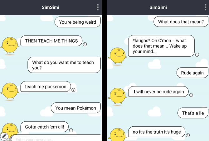 5 chatbots Android uniques qui vous divertiront 8 capture d'écran de simsimi-chatbot