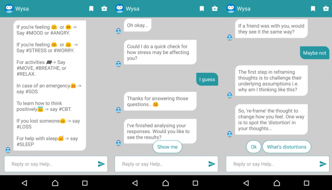 5 chatbots Android uniques qui vous divertiront 11 chat d'entrée wysa