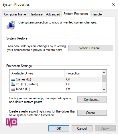 5 correctifs pour le code d'arrêt des informations de configuration système incorrect dans Windows 10 8 options de propriétés de protection du système windows 10