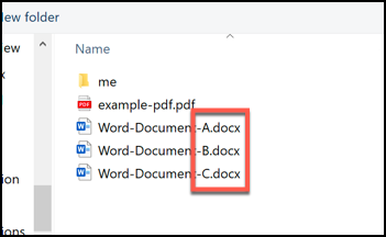 Comment combiner des documents Word 9 Une sélection de documents Word, classés par lettres A, B et C