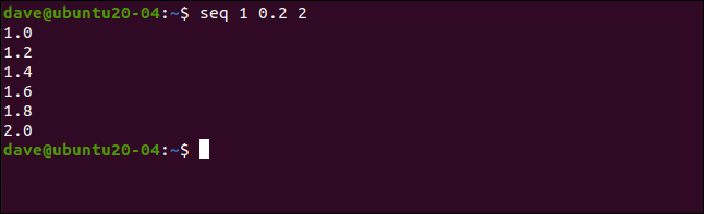 Comment utiliser la commande seq sous Linux 10 seq 1 0,2 2 dans une fenêtre de terminal.