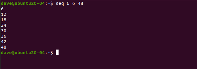Comment utiliser la commande seq sous Linux 8 seq 6 6 48 dans une fenêtre de terminal.