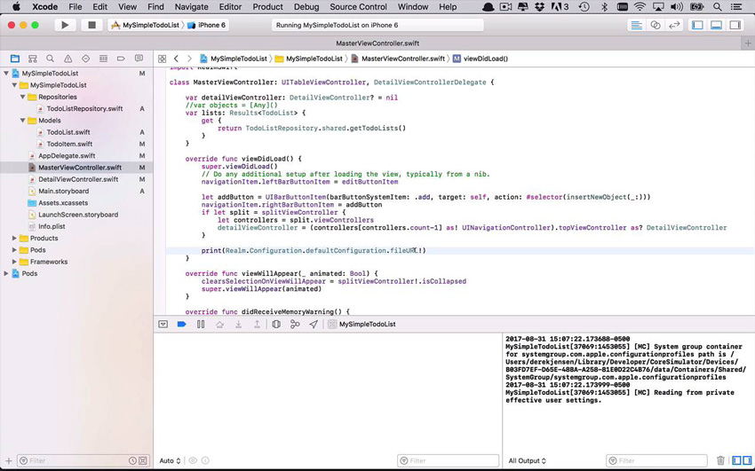 Nouveau cours: coder une application Swift avec la base de données Realm Mobile 6 Navigateur de royaume avec Swift