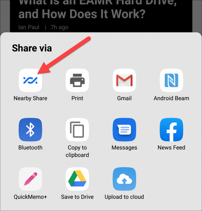 AirDrop pour Android: Comment utiliser le partage à proximité d'Android 21 icône de partage à proximité dans la feuille de partage