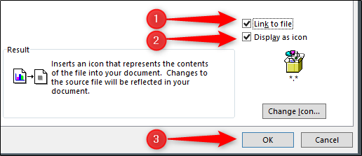Comment insérer un PDF dans Microsoft Word 11 lien vers le fichier, afficher l'icône et insérer des options pdf