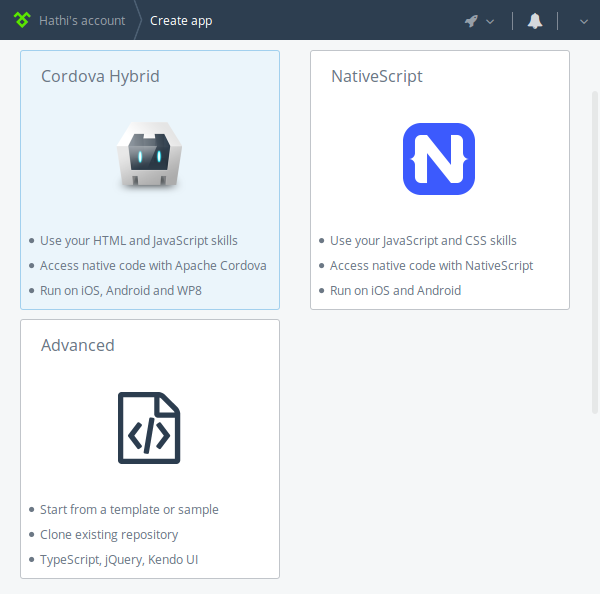 Premiers pas avec Telerik AppBuilder 7 Types d'applications