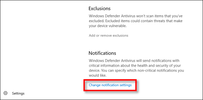 Comment gérer les notifications de Windows Defender sur Windows 10 8 Cliquez sur Modifier les paramètres de notification dans la sécurité Windows sur Windows 10