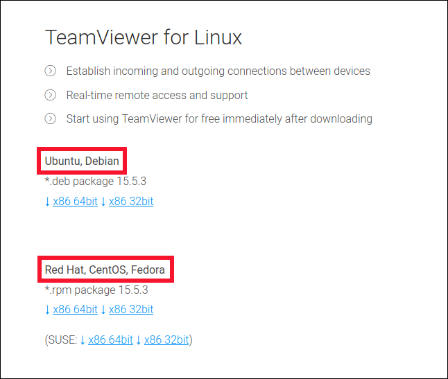 Comment installer et utiliser TeamViewer sous Linux 7 Les liens de téléchargement Ubuntu et Fedora sur le site Web TeamViewer.