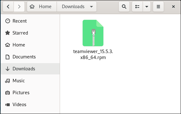 Comment installer et utiliser TeamViewer sous Linux 10 Le fichier de package TeamViewer RPM dans un dossier «Téléchargements».