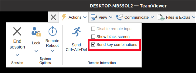 Comment installer et utiliser TeamViewer sous Linux 21 Sélectionnez «Envoyer les combinaisons de touches» pour envoyer vos combinaisons de touches à l