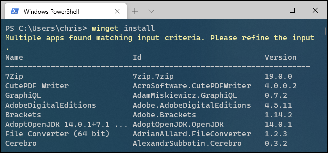 Comment utiliser le gestionnaire de packages de Windows 10, «winget» 10 Affichage d'une liste des applications disponibles de winget