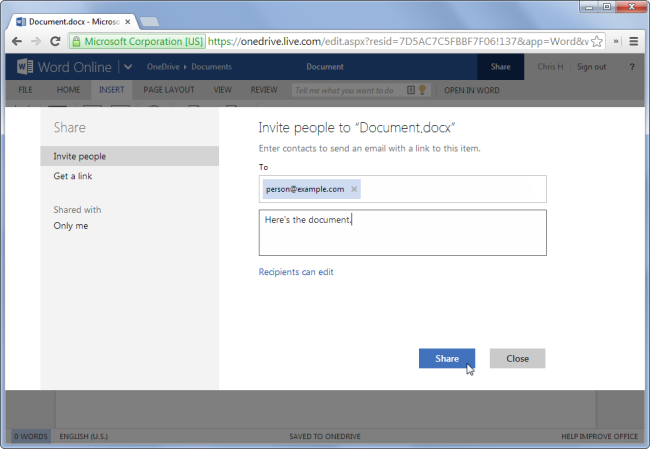share-document-with-email-address-in-office-online Comment collaborer sur des documents sur Internet 5