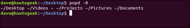 Comment utiliser pushd et popd sous Linux 15 La commande "popd -0" dans une fenêtre de terminal.