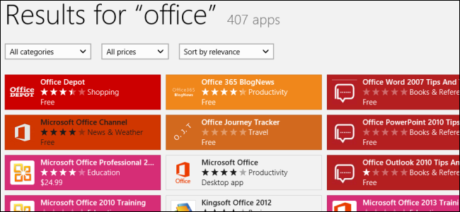 search-for-office-in-windows-store Comment les applications Windows 8 Store se comparent-elles à Android et iPad? 4