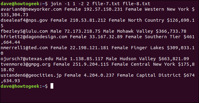 Comment utiliser la commande join sous Linux 13 La commande "join -1 1 -2 2 file-7.txt file-8.txt" dans une fenêtre de terminal.