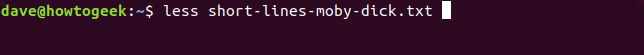 Comment utiliser la commande fold sous Linux 8 moins de lignes courtes-moby-dick.txt dans une fenêtre de terminal