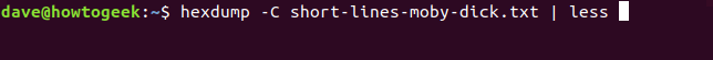 Comment utiliser la commande fold sous Linux 10 hexdump -C lignes courtes-moby-dick.txt | moins dans une fenêtre de terminal