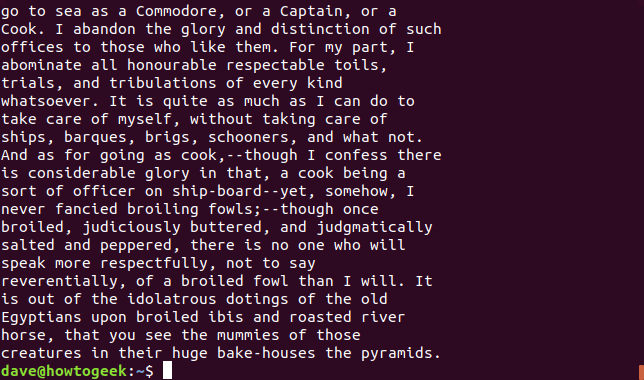 Comment utiliser la commande fold sous Linux 15 Sortie de fold -w 50 -s moby-dick.txt dans une fenêtre de terminal