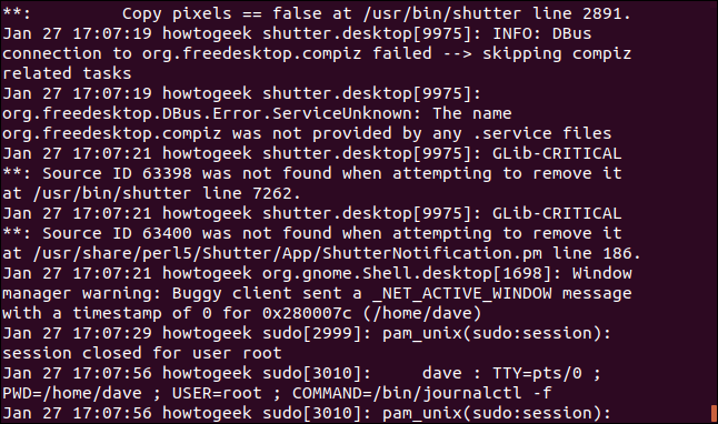 Comment utiliser la commande fold sous Linux 24 Sortie de sudo journalctl -f | fold -w 65 -s dans une fenêtre de terminal