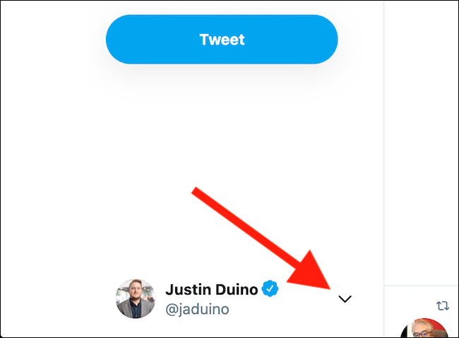 Comment basculer entre les comptes Twitter sur le Web 6 Cliquez sur l'icône de la flèche vers le bas à côté de votre profil Twitter