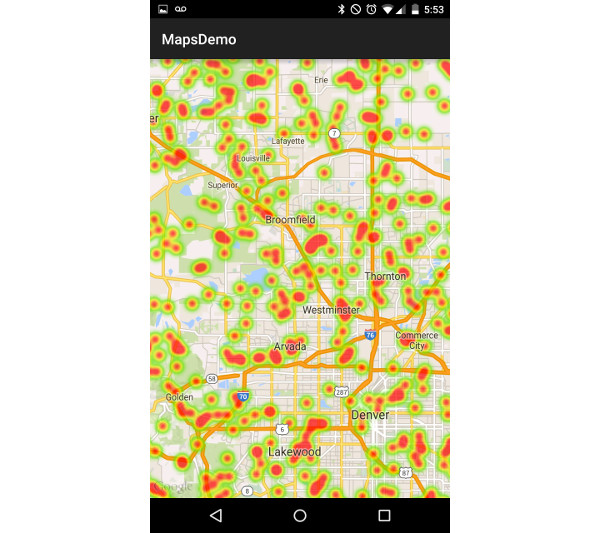 Premiers pas avec Google Maps pour Android: avancé 7 Carte thermique des points sur une carte