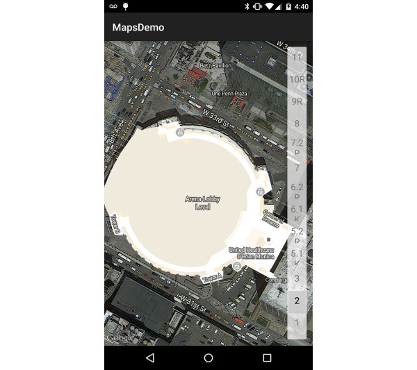 Premiers pas avec Google Maps pour Android: intermédiaire 7 Exemple de sélecteur de niveau intérieur par défaut