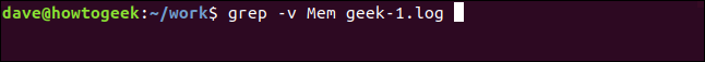 Comment utiliser la commande grep sous Linux 9 grep -v Mem geek-1.log dans une fenêtre de terminal