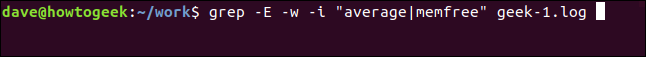 Comment utiliser la commande grep sous Linux 20 grep -E -w -i "average | memfree" geek-1.log dans une fenêtre de terminal