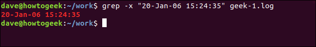 Comment utiliser la commande grep sous Linux 24 grep -x "20-Jan - 06 15:24:35" geek-1.log dans une fenêtre de terminal