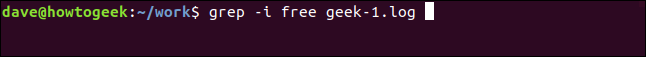 Comment utiliser la commande grep sous Linux 17 grep -i free geek-1.log dans une fenêtre de terminal