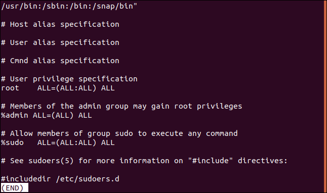 Comment utiliser la commande grep sous Linux 25 Contenu du fichier / etc / sudoers dans une fenêtre de terminal