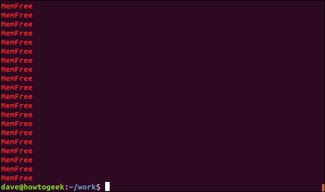 Comment utiliser la commande grep sous Linux 28 sortie de grep -o MemFree geek-1.log dans une fenêtre de terminal