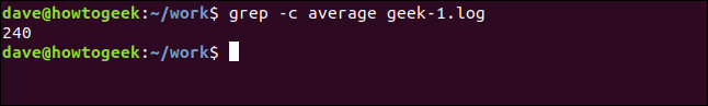 Comment utiliser la commande grep sous Linux 29 grep -c average geek-1.log dans une fenêtre de terminal