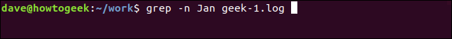 Comment utiliser la commande grep sous Linux 30 grep -n jan geek-1.log dans une fenêtre de terminal