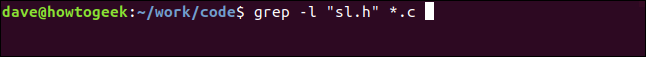 Comment utiliser la commande grep sous Linux 36 grep -l "sl.h" * .c dans une fenêtre de terminal