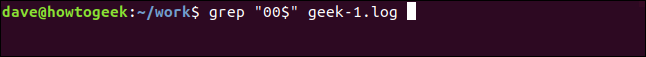 Comment utiliser la commande grep sous Linux 41 grep "00 $" geek-1.log dans une fenêtre de terminal