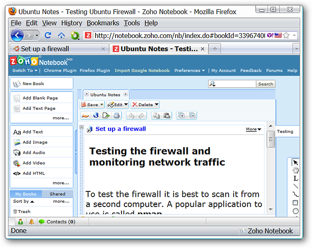 Ajouter des notes à Zoho Notebook dans Firefox 9 Ajouter des notes à Zoho Notebook dans Firefox 5