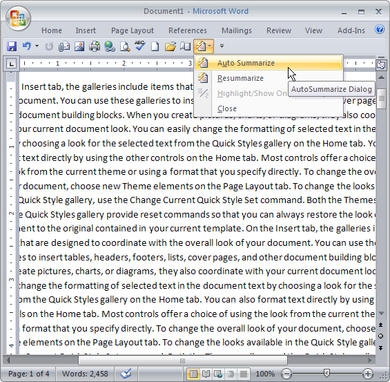 Résumer facilement un document Word 2007 6 Résumer facilement un document Word 2007 2