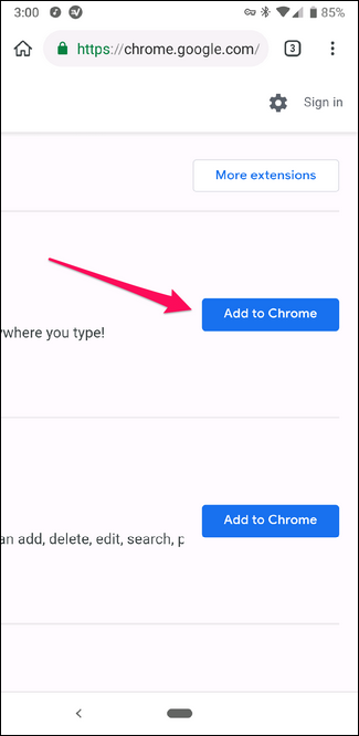 Comment installer les extensions Chrome de bureau sur Android 7 Zoom sur le bouton Ajouter à Chrome