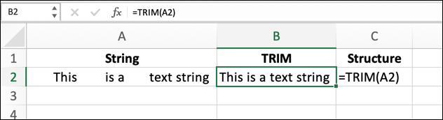 Comment utiliser la fonction TRIM dans Microsoft Excel 6 Pour utiliser la fonction TRIM dans Excel à l'aide d'une référence de cellule, utilisez la formule = TRIM (A2), en remplaçant A2 par votre propre référence de cellule.