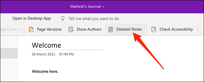 Comment récupérer des notes supprimées dans OneNote 22 Supprime l'option Notes dans OneNote pour le Web