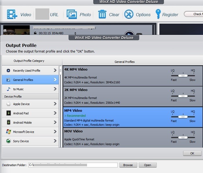 Compresser des fichiers vidéo volumineux à l'aide de WinX HD Video Converter 8 Liste des profils vidéo gratuits Winx