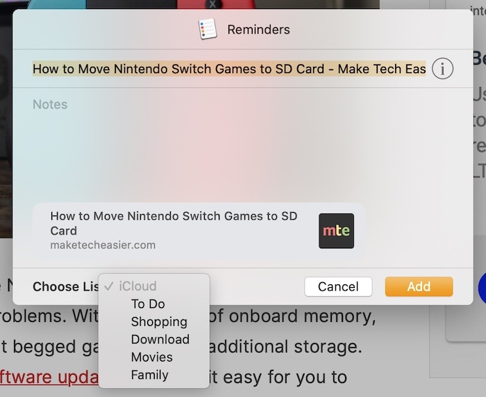 Popup du volet de partage Mac de l'application Master Reminders Popup du volet de partage Mac de l'application Master Reminders