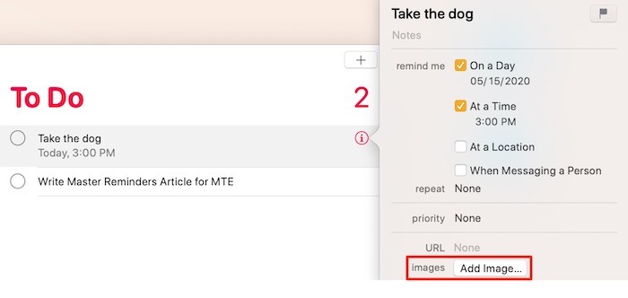 Rappels principaux App Mac Ajouter une image Rappels principaux App Mac Ajouter une image