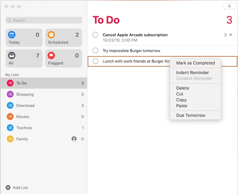 Retrait des sous-tâches Mac de l'application Master Reminders Retrait des sous-tâches Mac de l'application Master Reminders