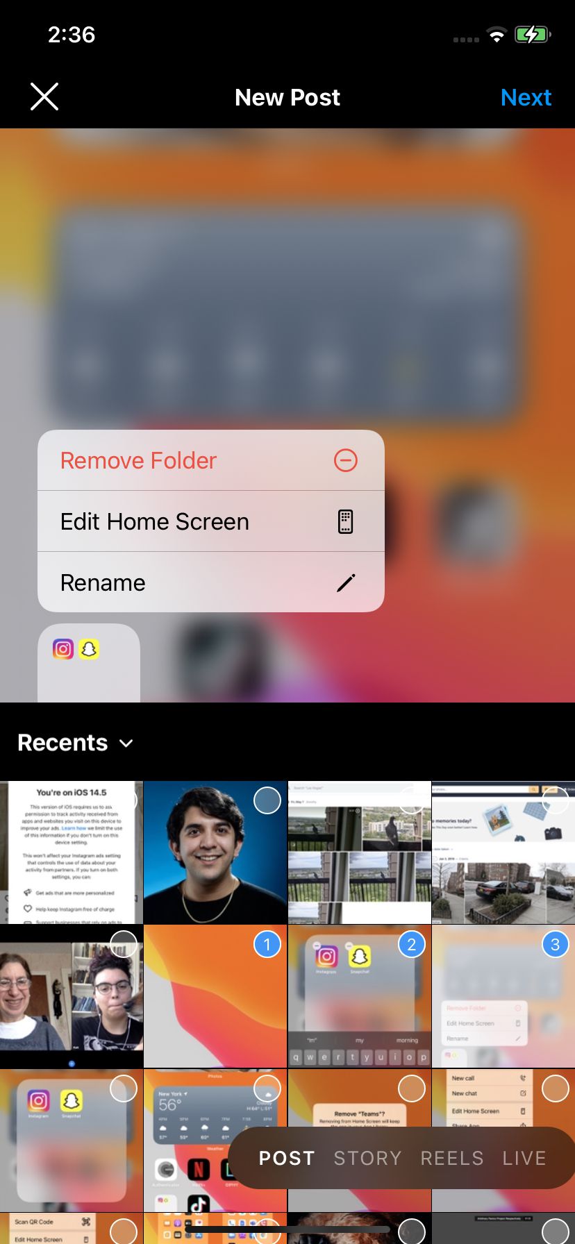 Comment créer un carrousel Instagram 6 Appuyez et maintenez la première image que vous souhaitez inclure