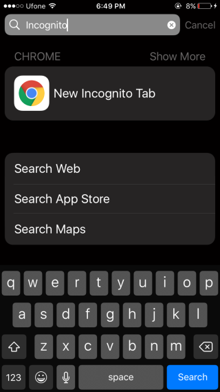 Comment utiliser les actions Chrome Spotlight dans iOS 8 chrome-spotlight-incognito